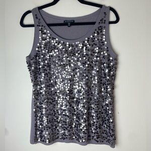 Eileen Fisher Sequined Bling Shell Tank Top Gray 100% Merino Wool Petite Medium